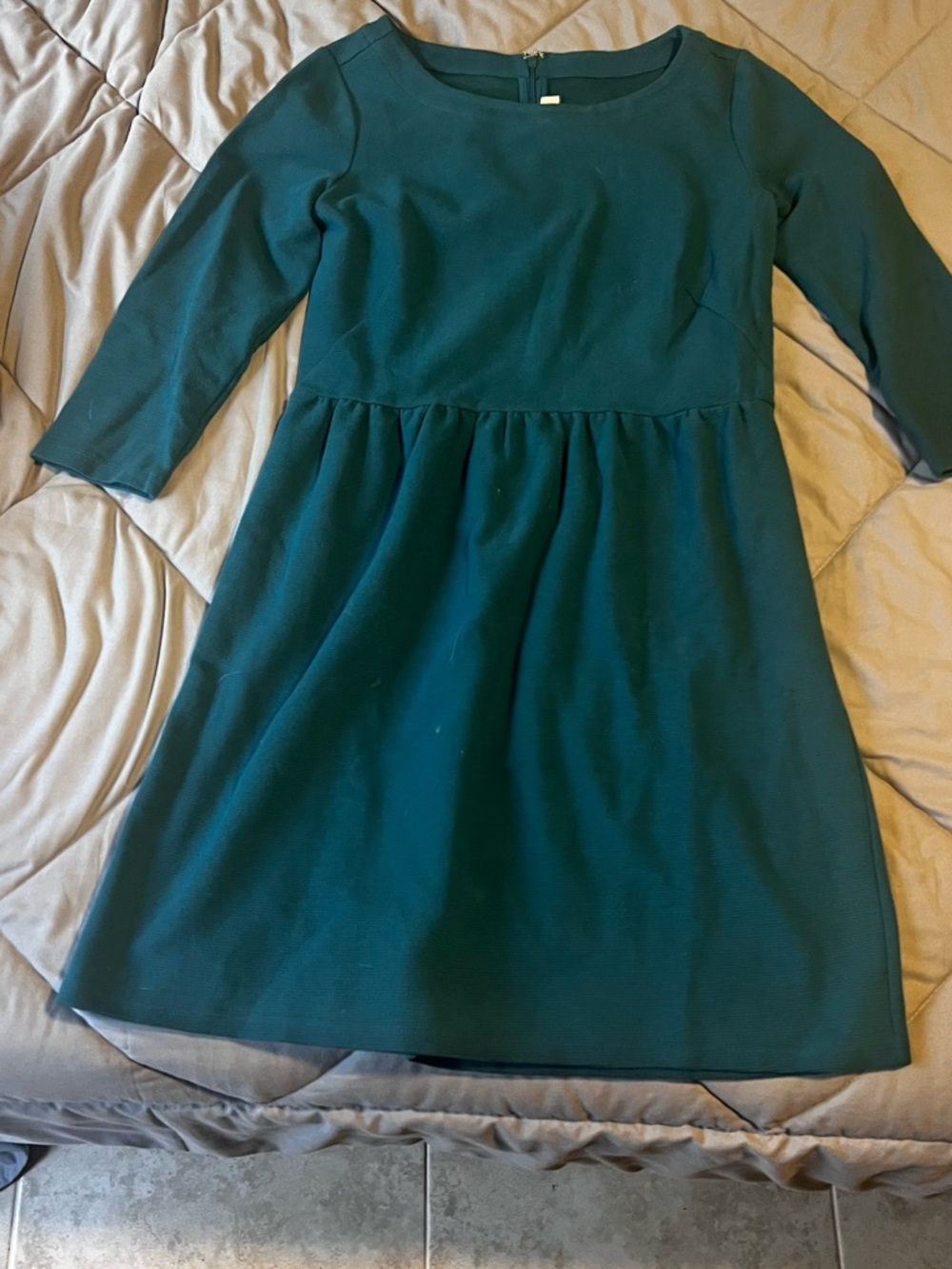LOFT Teal Fit & Flare Dress | Size 6 | Long Sleeve Textured Knit